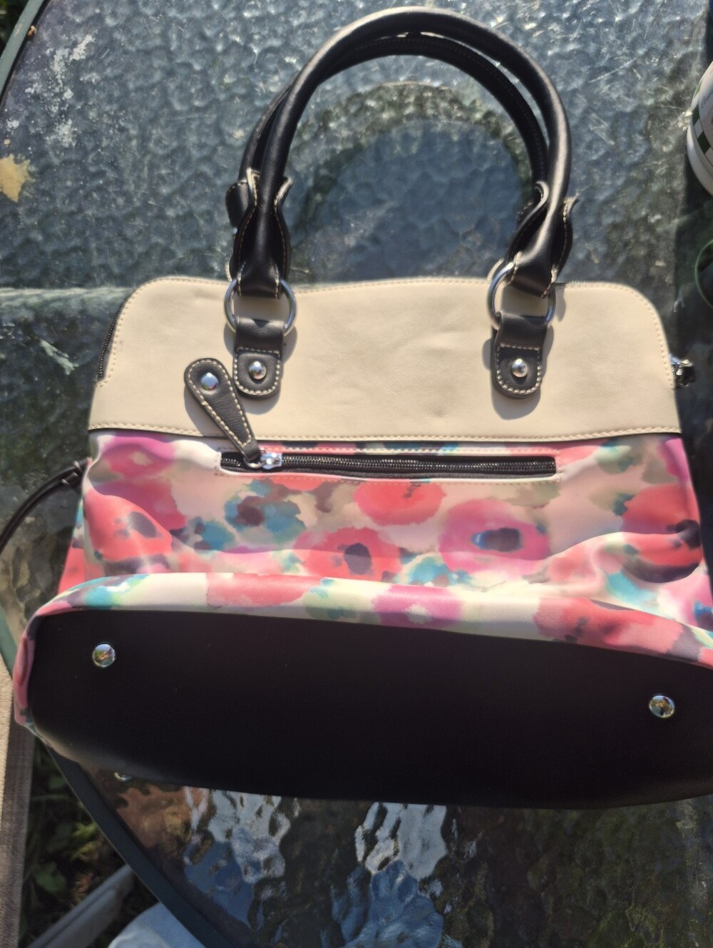 Coco & Carmen NWOT Floral Multi-Color Satchel Handbag with Black Trim